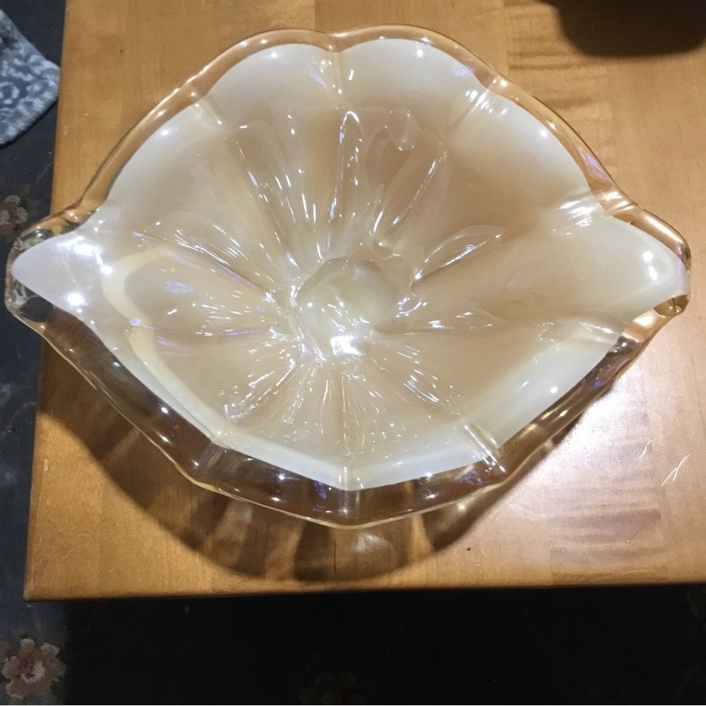 Murano Vintage Glass Decorative Bowl in Cream with Amber Rims
